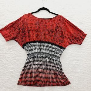 Tunic Blouse Size M Orange Black Smocked Gothic Witchy Boho Halloween Festival